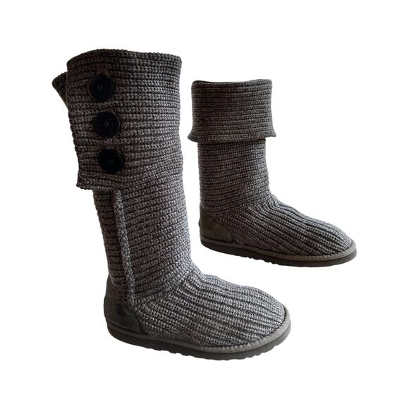 Ugg Knit Sweater Button Boots SZ 8 Sheepskin Lined Foldover Cozy Warm Cabincore - Picture 1 of 16